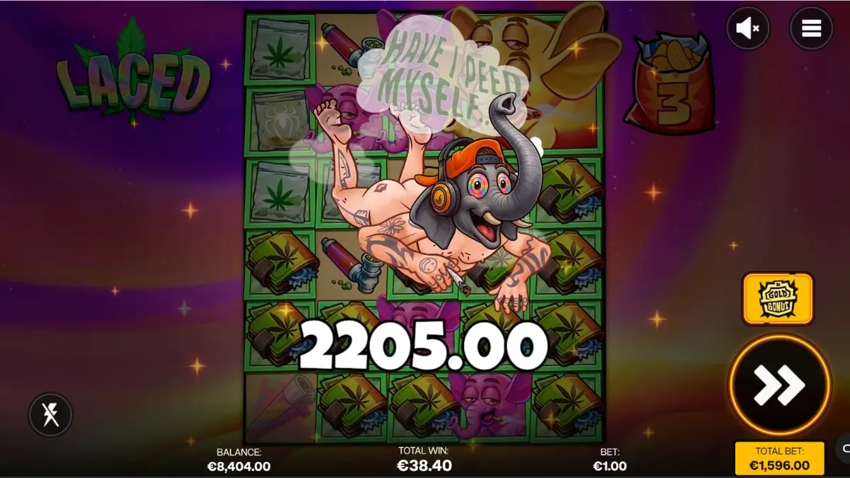 Interface do jogo de slot Laced com tema psicodélico e elementos de cannabis